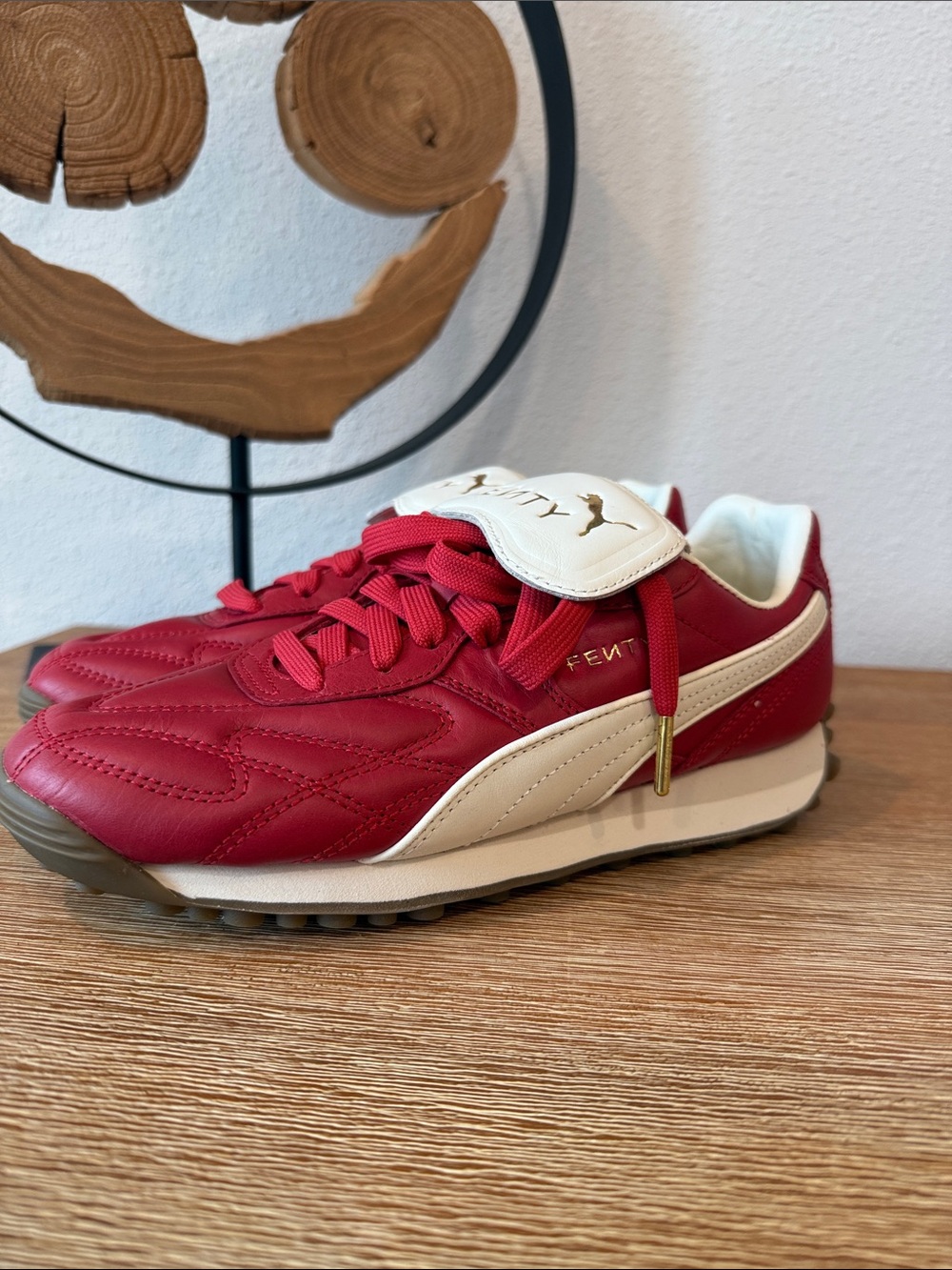 FENTY x PUMA Red & White Leather Sneakers - Picture 2 of 8